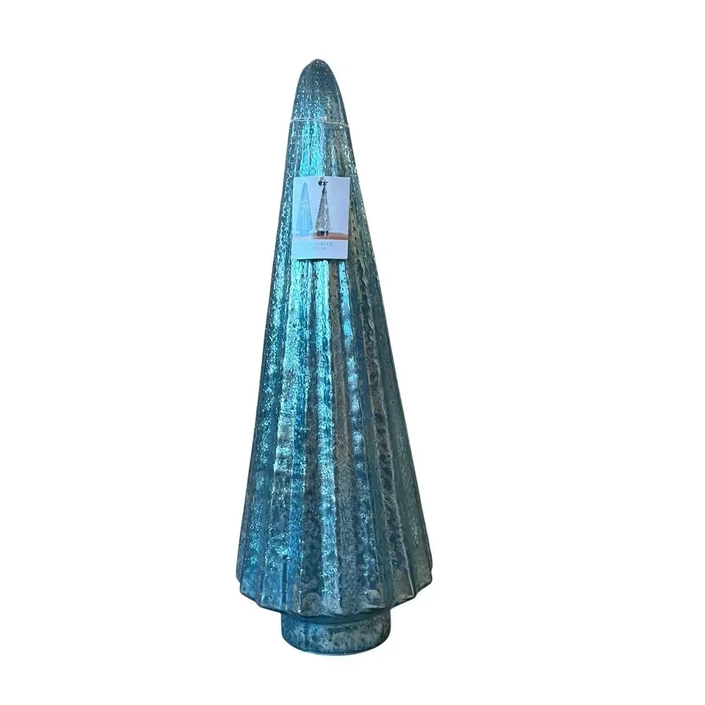 Illuminated Glass Christmas Tree 19in Iridescent Blue Chic Holiday Decor New